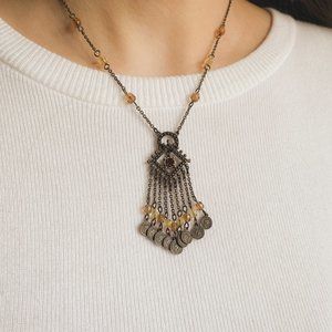 Lady Remington (Lia Sophia) Brass Tone Tassel Coin Fringe Pendant Chain Necklace